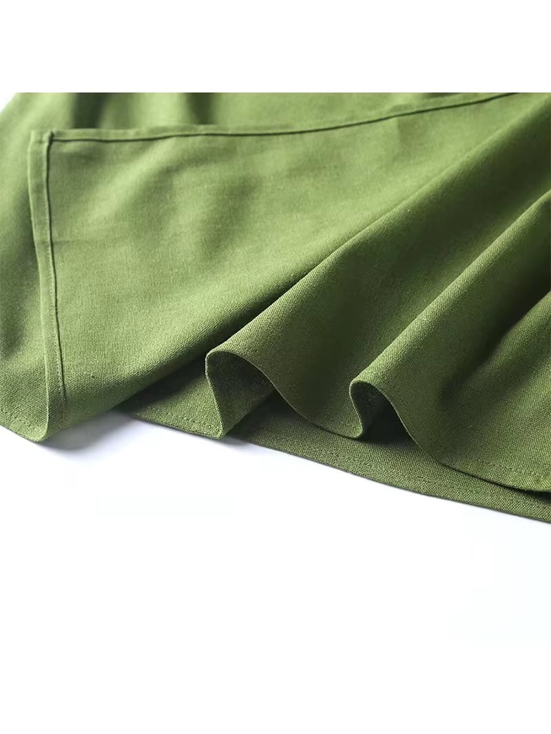 2022 New Women Green Linen Cotton Wrap Midi Skirt Vintage Ladies High Waist Summer Faldas Mujer
